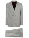 Brunello Cucinelli Double-breasted Striped Suit Structured Shoulders In Grey