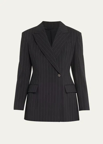 Brunello Cucinelli Pinstripe Wool Blazer In C001 Black White