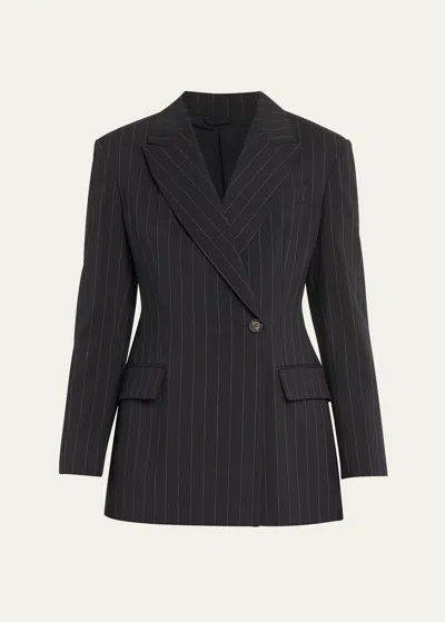 Brunello Cucinelli Pinstripe Wool Blazer In Black