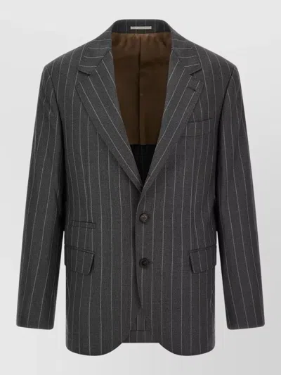 Brunello Cucinelli Pinstripe Wool Blazer Tailored Notch Lapel In Gray