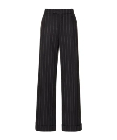 Brunello Cucinelli Pinstripe Wool Straight Pants In Black
