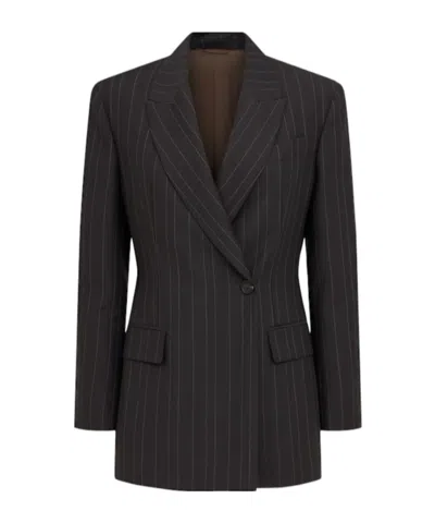 Brunello Cucinelli Pinstripe Wool Suit-type Blazer In Brown