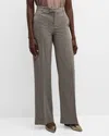 Brunello Cucinelli Pinstripe Wool Wide Flared Pants With Cuffs In C001 Taupe Tabacco