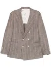 Brunello Cucinelli Deconstructed Blazer With Striped Pattern And Button Detailing In Brown