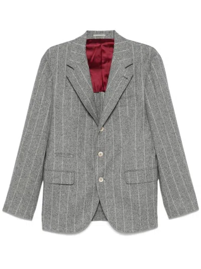 Brunello Cucinelli Pinstriped Blazer In Grey