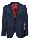 Brunello Cucinelli Pinstriped Buttoned Blazer In Blue