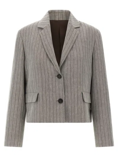 Brunello Cucinelli Pinstriped Chevron Blazer In Gray
