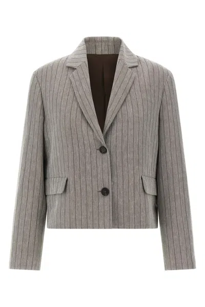 Brunello Cucinelli Pinstriped Chevron Blazer In Gray