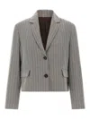 Brunello Cucinelli Grey Jacket With Notched Revers And All-over Striped Motif In Linen Blend Woman In Gray