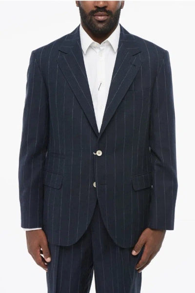 Brunello Cucinelli Pinstriped Cotton Blend Blazer With Half-lined Design