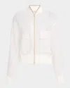 Brunello Cucinelli Pinstriped Cotton Gauze Bomber Jacket In White