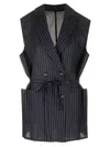 Brunello Cucinelli Striped Belted Sleeveless Jacket In Blue
