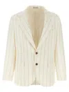 Brunello Cucinelli Pinstriped Deconstructed Blazer Beige