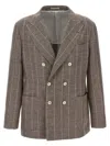 Brunello Cucinelli Deconstructed Blazer With Striped Pattern And Button Detailing In Brown