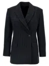 Brunello Cucinelli Black Pinstriped Double-breasted Blazer In Black