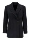 Brunello Cucinelli Black Pinstriped Double-breasted Blazer In Black