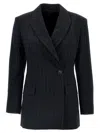 Brunello Cucinelli Black Pinstriped Double-breasted Blazer In Black