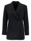 Brunello Cucinelli Black Pinstriped Double-breasted Blazer In Black