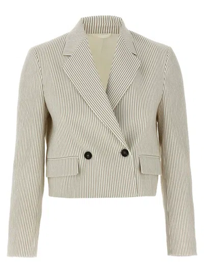 Brunello Cucinelli Pinstriped Linen And Cotton Double-breasted Blazer