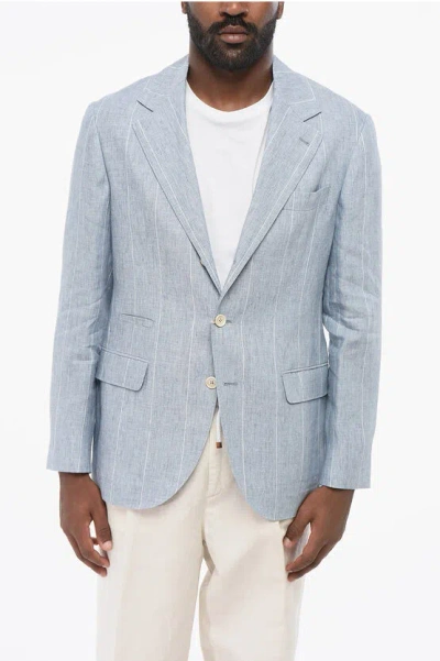Brunello Cucinelli Pinstriped Linen Blazer With Slim Fit Design