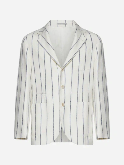 Brunello Cucinelli Pinstriped Linen-blend Single-breasted Blazer In White