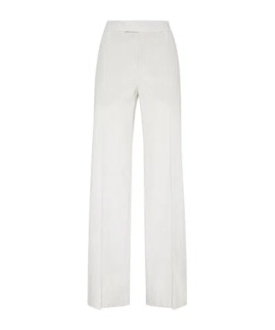 Brunello Cucinelli Pinstriped Linen-blend Trousers In White