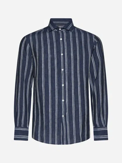 Brunello Cucinelli Men's Linen-cotton Stripe Casual Button-down Shirt In Blue