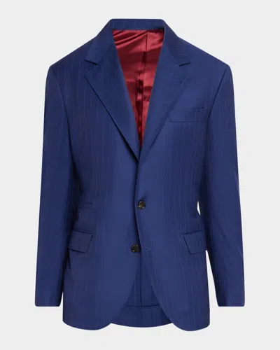 Brunello Cucinelli Pinstriped Linen-blend Single-breasted Suit In Blue