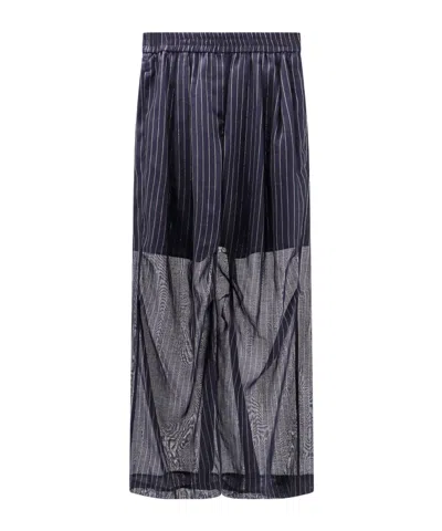 Brunello Cucinelli Pinstriped Semi-sheer Trousers In Black
