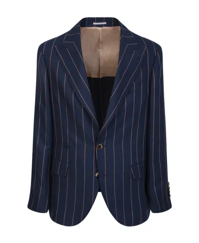 Brunello Cucinelli Pinstriped Single-breasted Blazer In Blue
