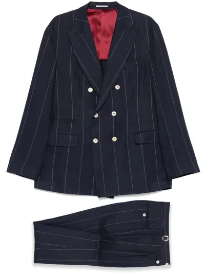 Brunello Cucinelli Pinstriped Suit In Blue