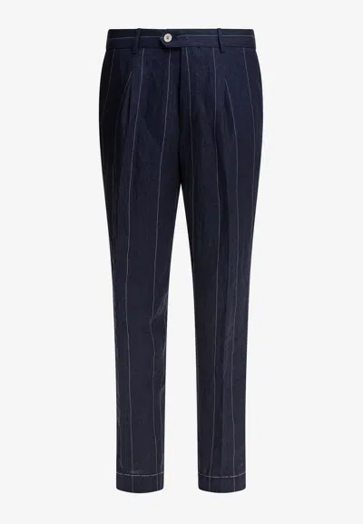 Brunello Cucinelli Pinstriped Tailored Pants In Blue
