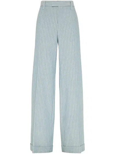 Brunello Cucinelli Pinstriped Trousers In Blue