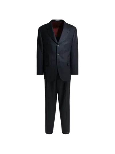 Brunello Cucinelli Long-sleeved Suit Jacket And Trousers Two-piece Set In Blue