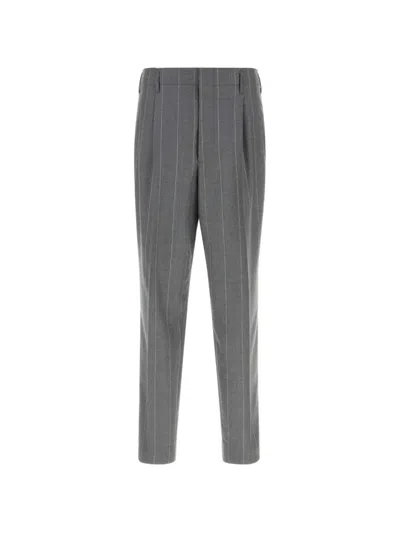 Brunello Cucinelli Pinstripe-pattern Pleated Trousers In Gray