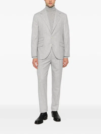 Brunello Cucinelli Pinstripe-pattern Single-breasted Suit In Gray