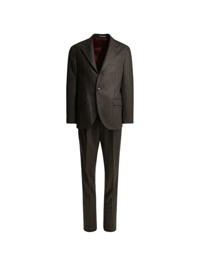 Brunello Cucinelli Long-sleeved Suit Jacket And Trousers Two-piece Set In Brown