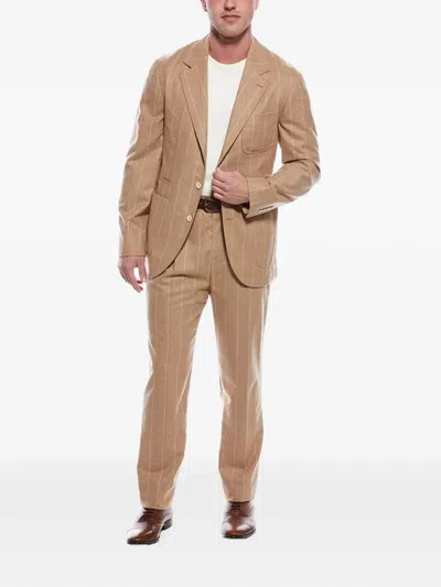 Brunello Cucinelli Pinstripe-pattern Suit In Brown