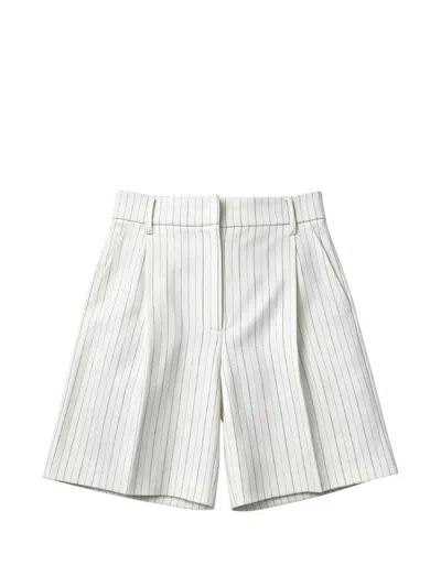 Brunello Cucinelli Pinstripe-print Pleated Tailored Shorts In White