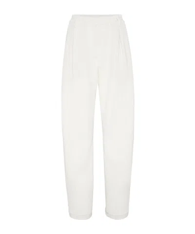Brunello Cucinelli Pintuck Detailed Straight Leg Trousers In White