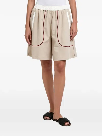 Brunello Cucinelli Piping-detail Elasticated-waistband Shorts In Nude