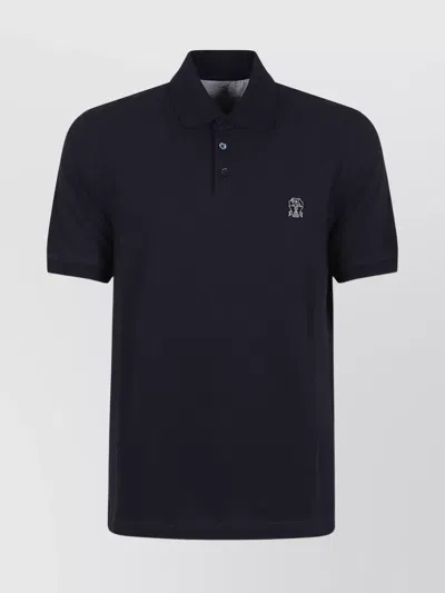 Brunello Cucinelli Pique Fabric Polo Collar In Black