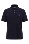 Brunello Cucinelli Cotton Polo Shirt With Printed Logo In Blue