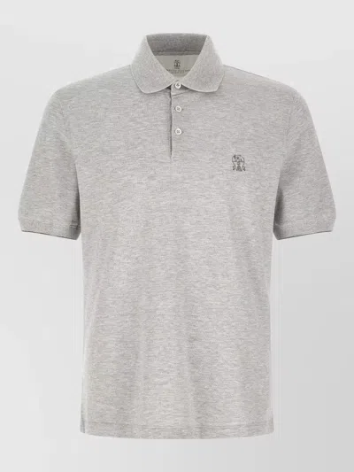 Brunello Cucinelli Pique Polo Shirt Featuring Signature Logo In Gray
