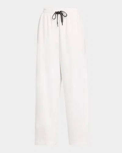 Brunello Cucinelli Piquet Fleece Wide-leg Pull-on Tennis Pants In C7220 Off White