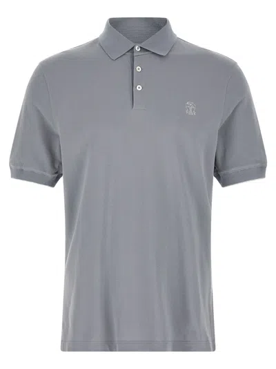 Brunello Cucinelli Piquet Shirt Polo Light Blue In Gray