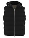 Brunello Cucinelli Men Sleeveless Down Jacket In Membraned Taffeta With Heat Tapes And Detachable Ho In Black