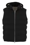 Brunello Cucinelli Men Sleeveless Down Jacket In Membraned Taffeta With Heat Tapes And Detachable Ho In Black