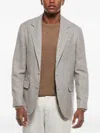 Brunello Cucinelli Half-lined Linen Blend Blazer With Houndstooth Motif In Multi