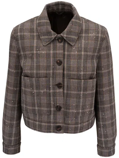 Brunello Cucinelli Plaid-checked Wool-blend Jacket In Neutrals